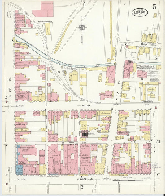Sanborn Fire Insurance Map from Lebanon, Lebanon County, Pennsylvania (1912), Sheet #0005 - Historic Sanborn Fire Insurance Map Print, vintage old map wall art, antique decor, genealogy gift, Pennsylvania Pennsylvania map
