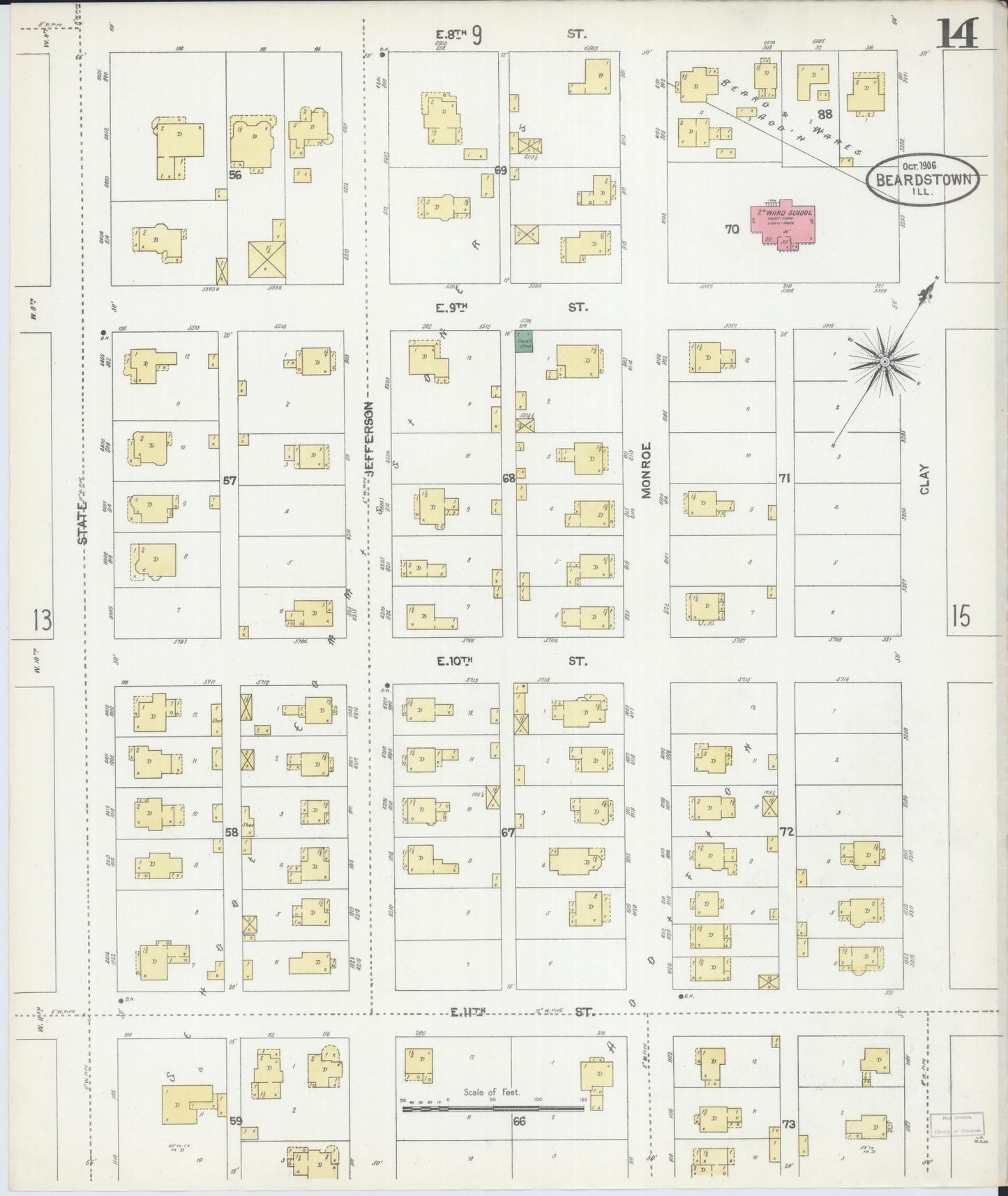 Sanborn Fire Insurance Map from Beardstown, Cass County, Illinois (1906), Sheet #0014 - Complete Map Set gallery image, historic Sanborn map, vintage wall art, Illinois Illinois