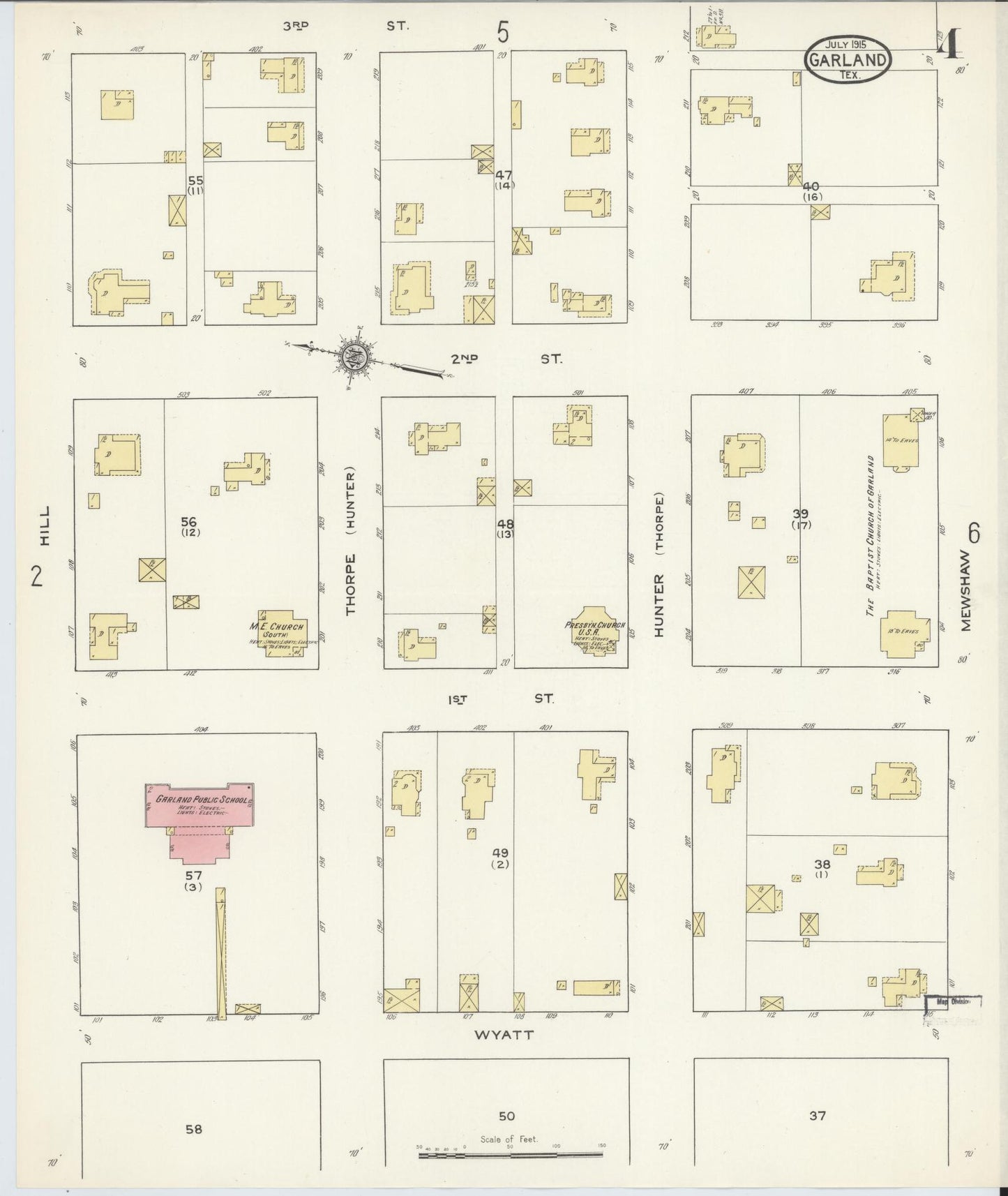 Sanborn Fire Insurance Map from Garland, Dallas County, Texas (1915), Sheet #0004 - Complete Map Set gallery image, historic Sanborn map, vintage wall art, Texas Texas