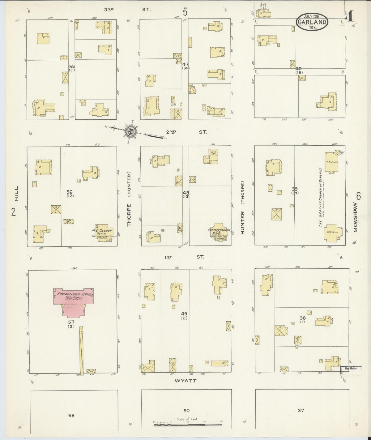 Sanborn Fire Insurance Map from Garland, Dallas County, Texas (1915), Sheet #0004 - Complete Map Set gallery image, historic Sanborn map, vintage wall art, Texas Texas