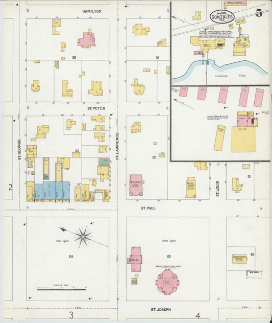 Sanborn Fire Insurance Map from Gonzales, Gonzales County, Texas (1902), Sheet #0005 - Historic Sanborn Fire Insurance Map Print, vintage old map wall art, antique decor, genealogy gift, Texas Texas map