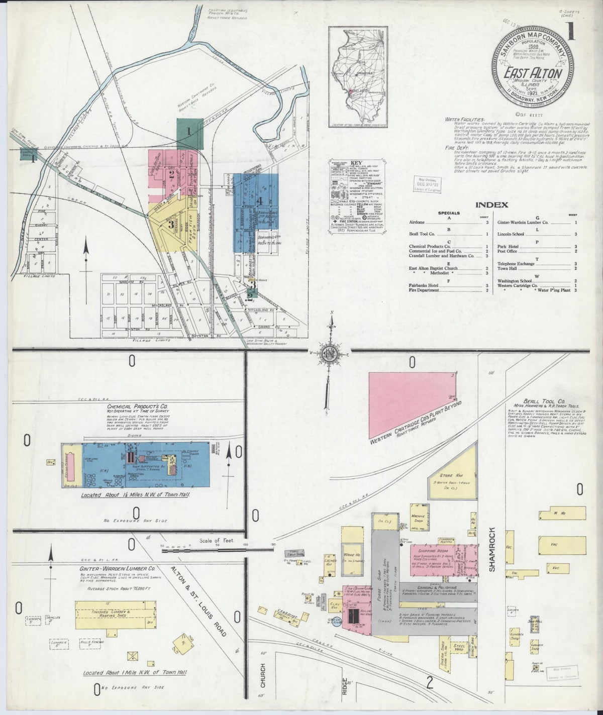 Sanborn Fire Insurance Map from East Alton, Madison County, Illinois (1921), Sheet #0001 - Complete Map Set gallery image, historic Sanborn map, vintage wall art, Illinois Illinois