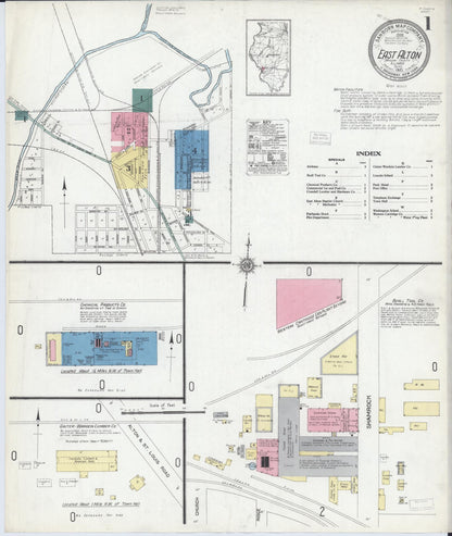 Sanborn Fire Insurance Map from East Alton, Madison County, Illinois (1921), Sheet #0001 - Complete Map Set gallery image, historic Sanborn map, vintage wall art, Illinois Illinois
