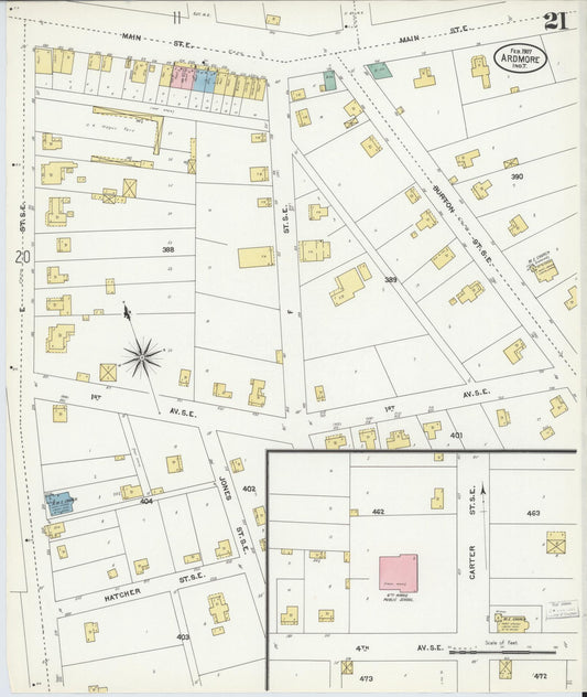 Sanborn Fire Insurance Map from Ardmore, Carter County, Oklahoma (1907), Sheet #0021 - Historic Sanborn Fire Insurance Map Print, vintage old map wall art, antique decor, genealogy gift, Oklahoma Oklahoma map