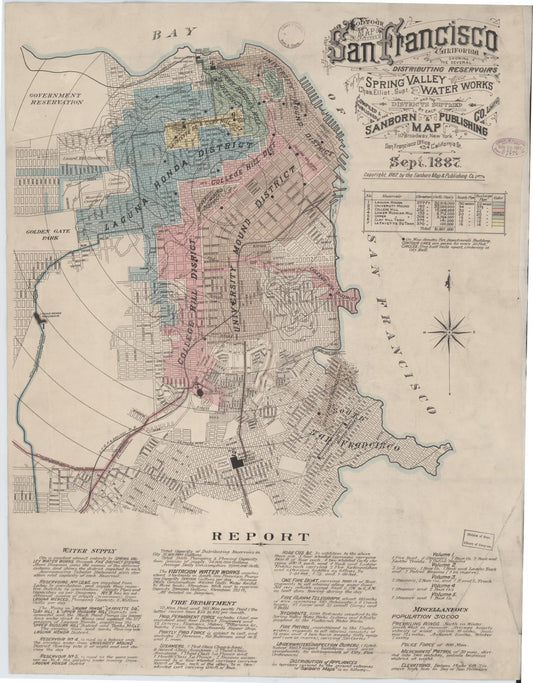 Sanborn Fire Insurance Map from San Francisco, San Francisco County, California (1887), Sheet #0001 - Complete Map Set gallery image, historic Sanborn map, vintage wall art, California California