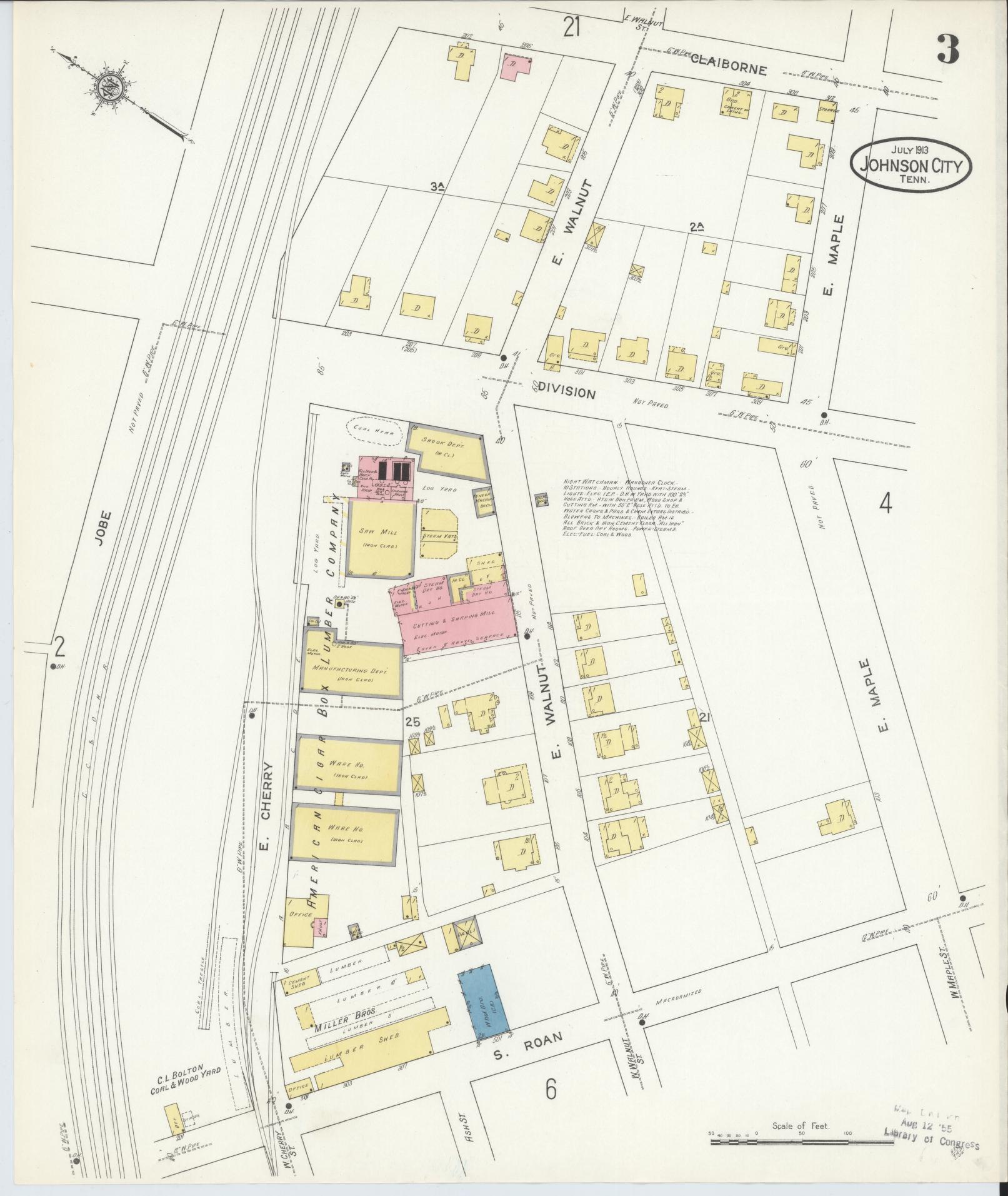 Sanborn Fire Insurance Map from Johnson City, Washington County, Tennessee (1913), Sheet #0003 - Complete Map Set gallery image, historic Sanborn map, vintage wall art, Tennessee Tennessee