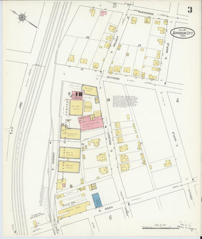 Sanborn Fire Insurance Map from Johnson City, Washington County, Tennessee (1913), Sheet #0003 - Complete Map Set gallery image, historic Sanborn map, vintage wall art, Tennessee Tennessee