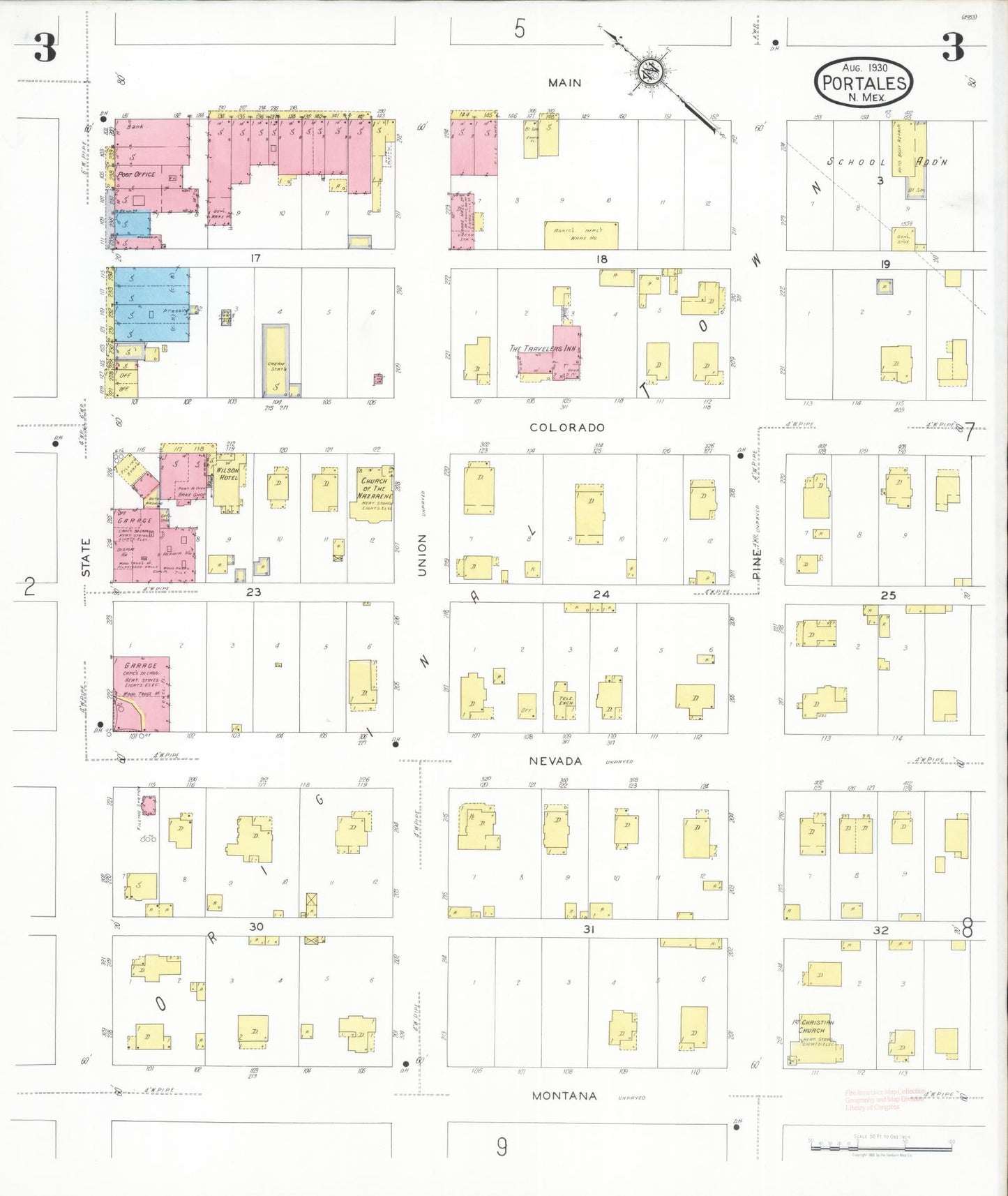Sanborn Fire Insurance Map from Portales, Roosevelt County, New Mexico (1930), Sheet #0003 - Complete Map Set gallery image, historic Sanborn map, vintage wall art, New Mexico New Mexico