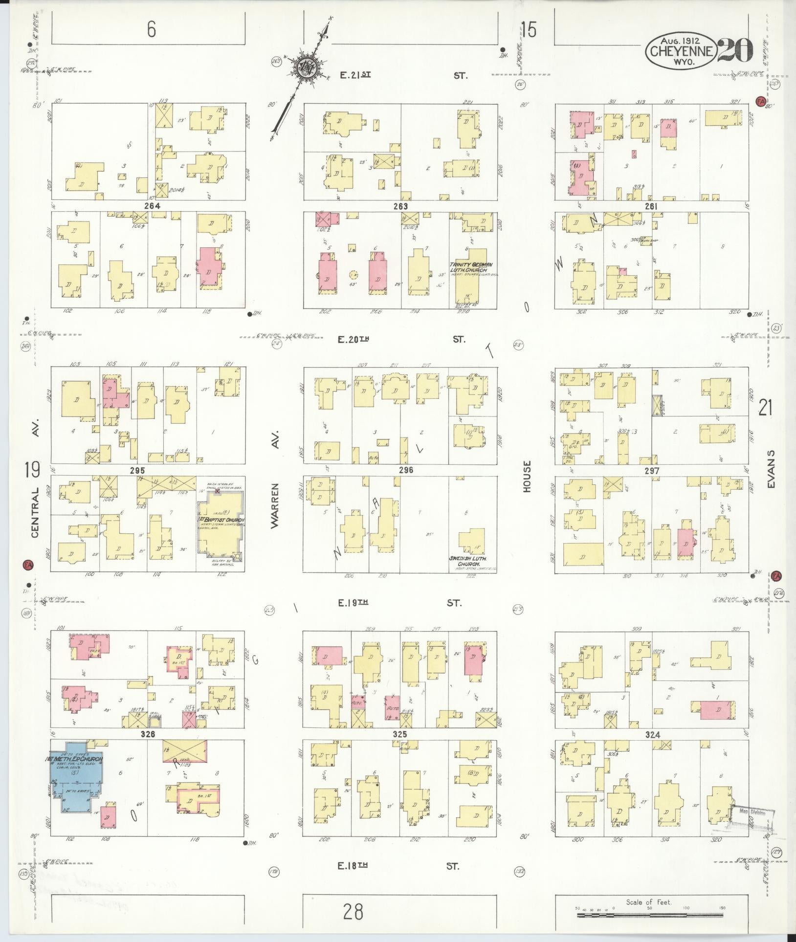 Sanborn Fire Insurance Map from Cheyenne, Laramie County, Wyoming (1912), Sheet #0020 - Complete Map Set gallery image, historic Sanborn map, vintage wall art, Wyoming Wyoming