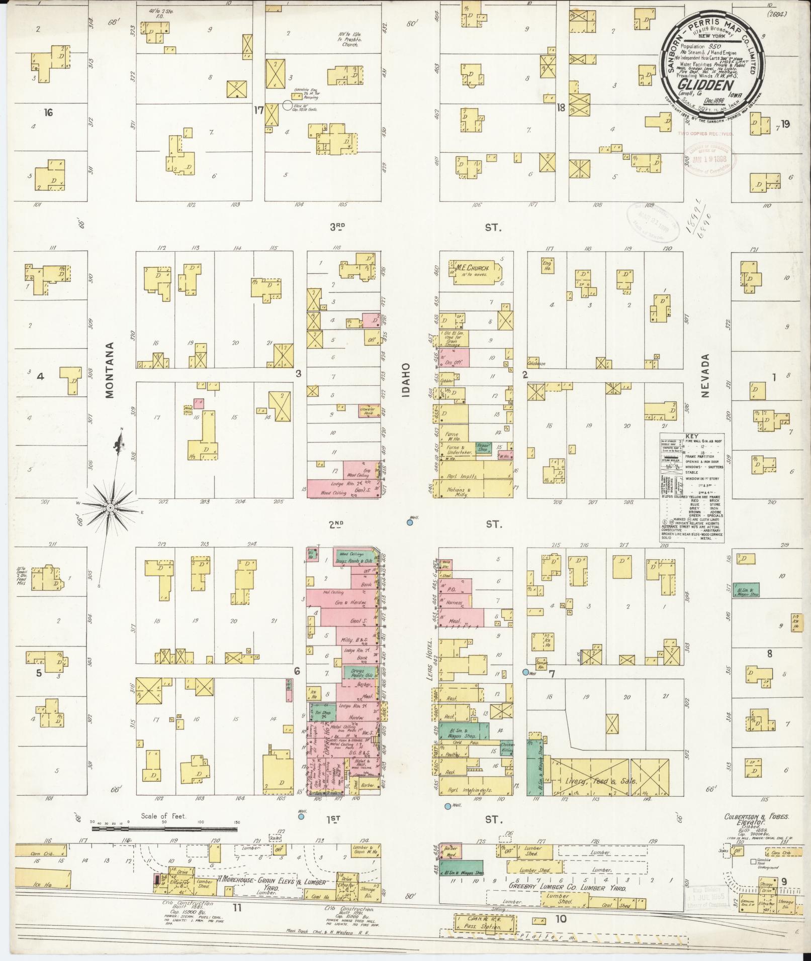 Sanborn Fire Insurance Map from Glidden, Carroll County, Iowa (1898), Sheet #0001 - Historic Sanborn Fire Insurance Map Print, vintage old map wall art