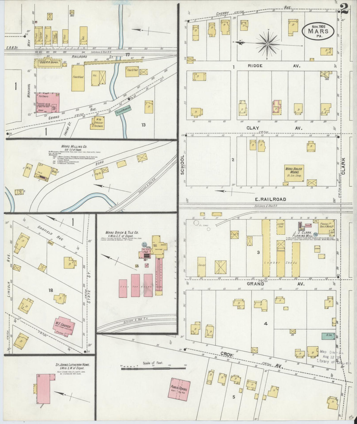 Sanborn Fire Insurance Map from Mars, Butler County, Pennsylvania (1905), Sheet #0002 - Historic Sanborn Fire Insurance Map Print, vintage old map wall art, antique decor, genealogy gift, Pennsylvania Pennsylvania map