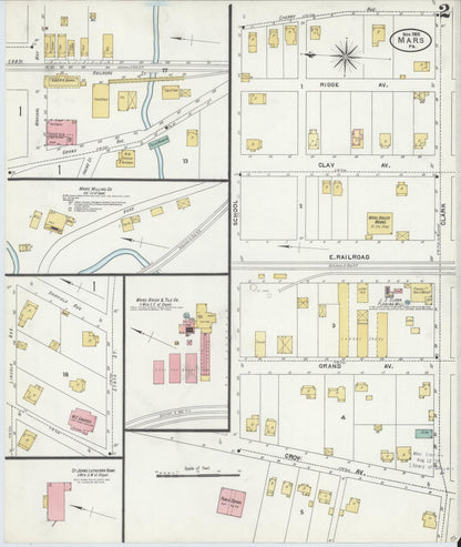 Sanborn Fire Insurance Map from Mars, Butler County, Pennsylvania (1905), Sheet #0002 - Historic Sanborn Fire Insurance Map Print, vintage old map wall art, antique decor, genealogy gift, Pennsylvania Pennsylvania map