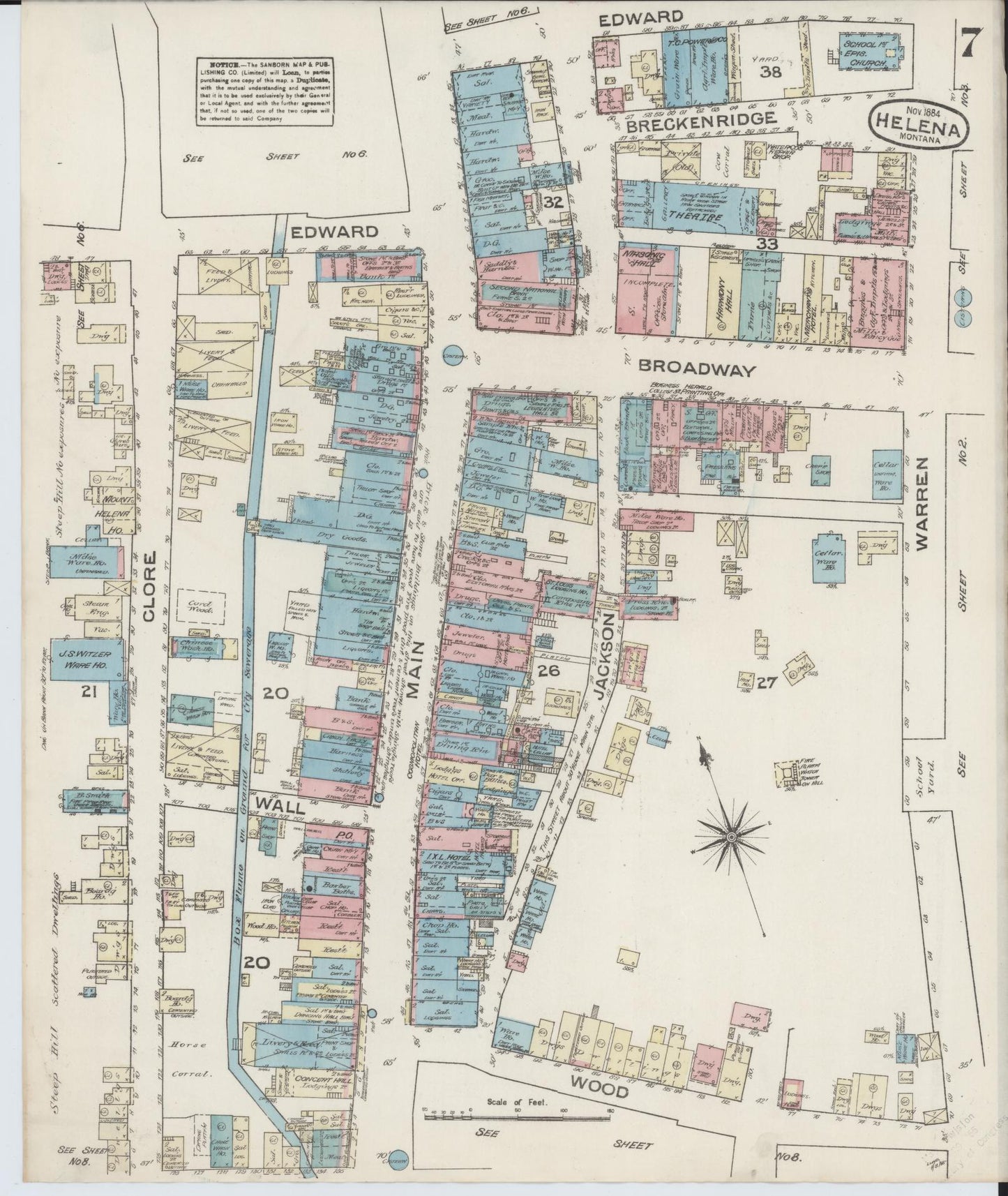 Sanborn Fire Insurance Map from Helena, Lewis and Clark County, Montana (1884), Sheet #0007 - Complete Map Set gallery image, historic Sanborn map, vintage wall art, Montana Montana