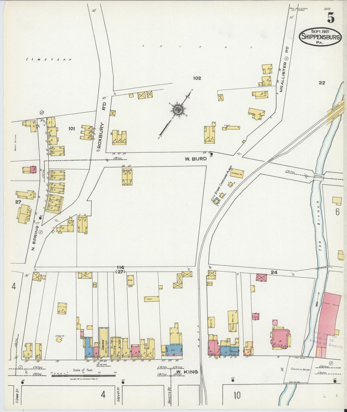 Sanborn Fire Insurance Map from Shippensburg, Cumberland And Franklin Counties, Pennsylvania (1921), Sheet #0005 - Historic Sanborn Fire Insurance Map Print, vintage old map wall art, antique decor, genealogy gift, Counties Pennsylvania map