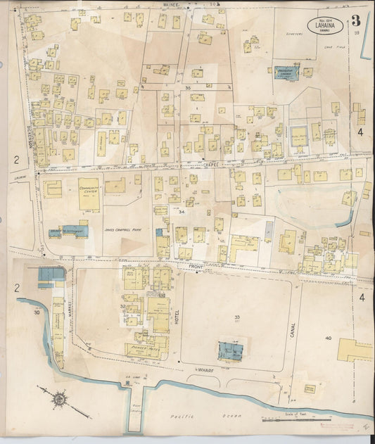 Sanborn Fire Insurance Map from Lahaina, Maui County, Hawaii (1950), Sheet #0003 - Historic Sanborn Fire Insurance Map Print, vintage old map wall art, antique decor, genealogy gift, Hawaii Hawaii map