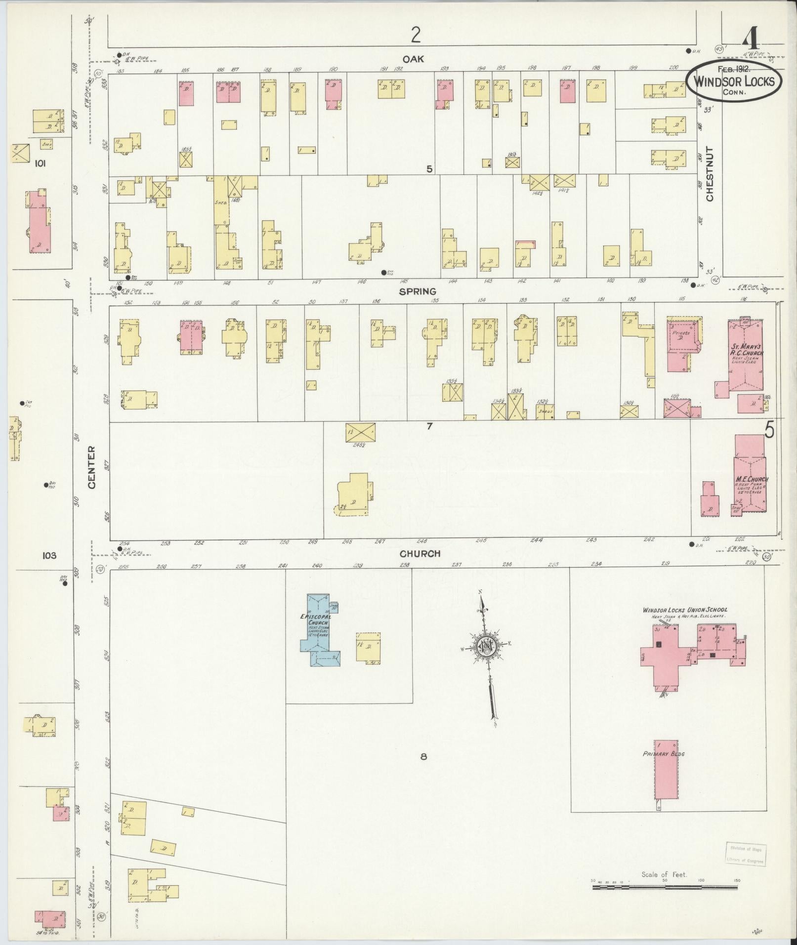 Sanborn Fire Insurance Map from Windsor Locks, Hartford County, Connecticut (1912), Sheet #0004 - Historic Sanborn Fire Insurance Map Print, vintage old map wall art, antique decor, genealogy gift, Connecticut Connecticut map