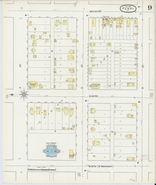 Sanborn Fire Insurance Map from Perry, Noble County, Oklahoma (1895), Sheet #0009 - Historic Sanborn Fire Insurance Map Print, vintage old map wall art, antique decor, genealogy gift, Oklahoma Oklahoma map