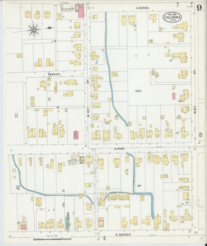 Sanborn Fire Insurance Map from Columbia, Maury County, Tennessee (1905), Sheet #0009 - Complete Map Set gallery image, historic Sanborn map, vintage wall art, Tennessee Tennessee