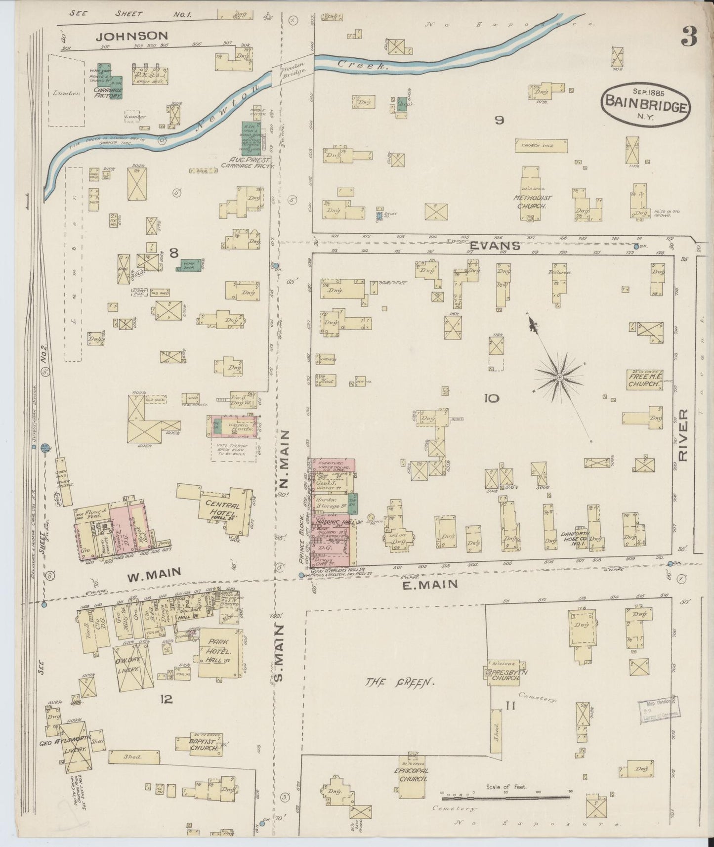 Sanborn Fire Insurance Map from Bainbridge, Chenango County, New York (1885), Sheet #0003 - Historic Sanborn Fire Insurance Map Print, vintage old map wall art, antique decor, genealogy gift, New York New York map