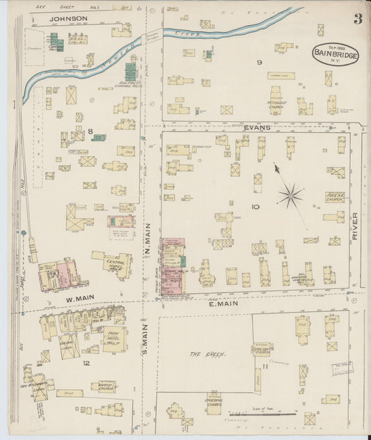 Sanborn Fire Insurance Map from Bainbridge, Chenango County, New York (1885), Sheet #0003 - Historic Sanborn Fire Insurance Map Print, vintage old map wall art, antique decor, genealogy gift, New York New York map