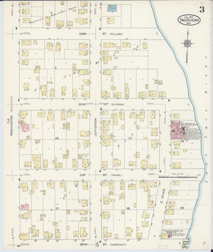 Sanborn Fire Insurance Map from Two Rivers, Manitowoc County, Wisconsin (1913), Sheet #0003 - Complete Map Set gallery image, historic Sanborn map, vintage wall art, Wisconsin Wisconsin