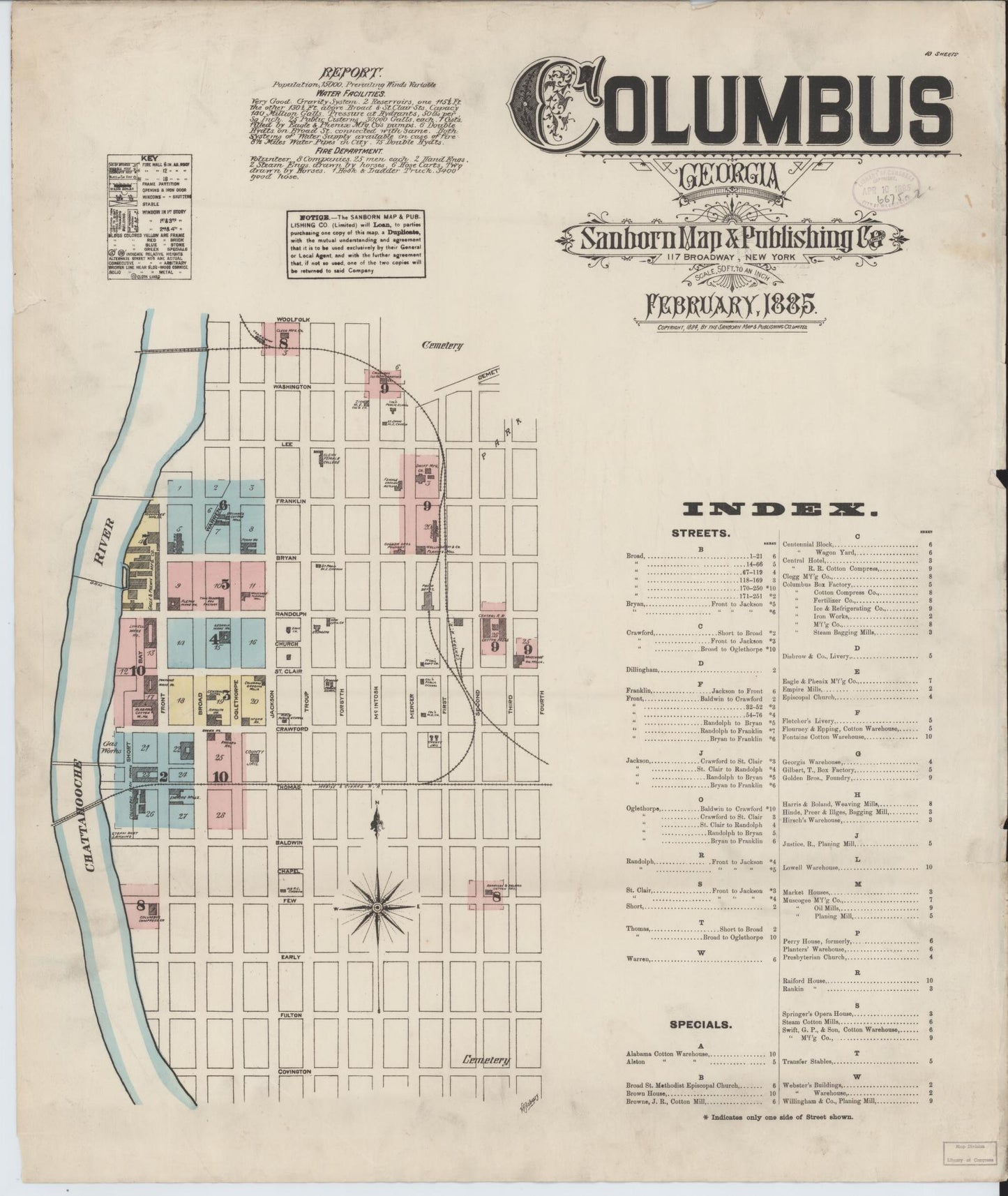 Sanborn Fire Insurance Map from Columbus, Muscogee County, Georgia (1885), Sheet #0001 - Complete Map Set gallery image, historic Sanborn map, vintage wall art, Georgia Georgia