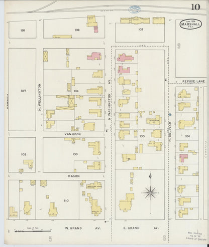 Sanborn Fire Insurance Map from Marshall, Harrison County, Texas (1894), Sheet #0010 - Historic Sanborn Fire Insurance Map Print, vintage old map wall art, antique decor, genealogy gift, Texas Texas map