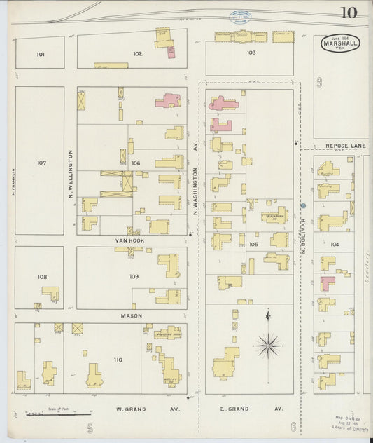 Sanborn Fire Insurance Map from Marshall, Harrison County, Texas (1894), Sheet #0010 - Historic Sanborn Fire Insurance Map Print, vintage old map wall art, antique decor, genealogy gift, Texas Texas map