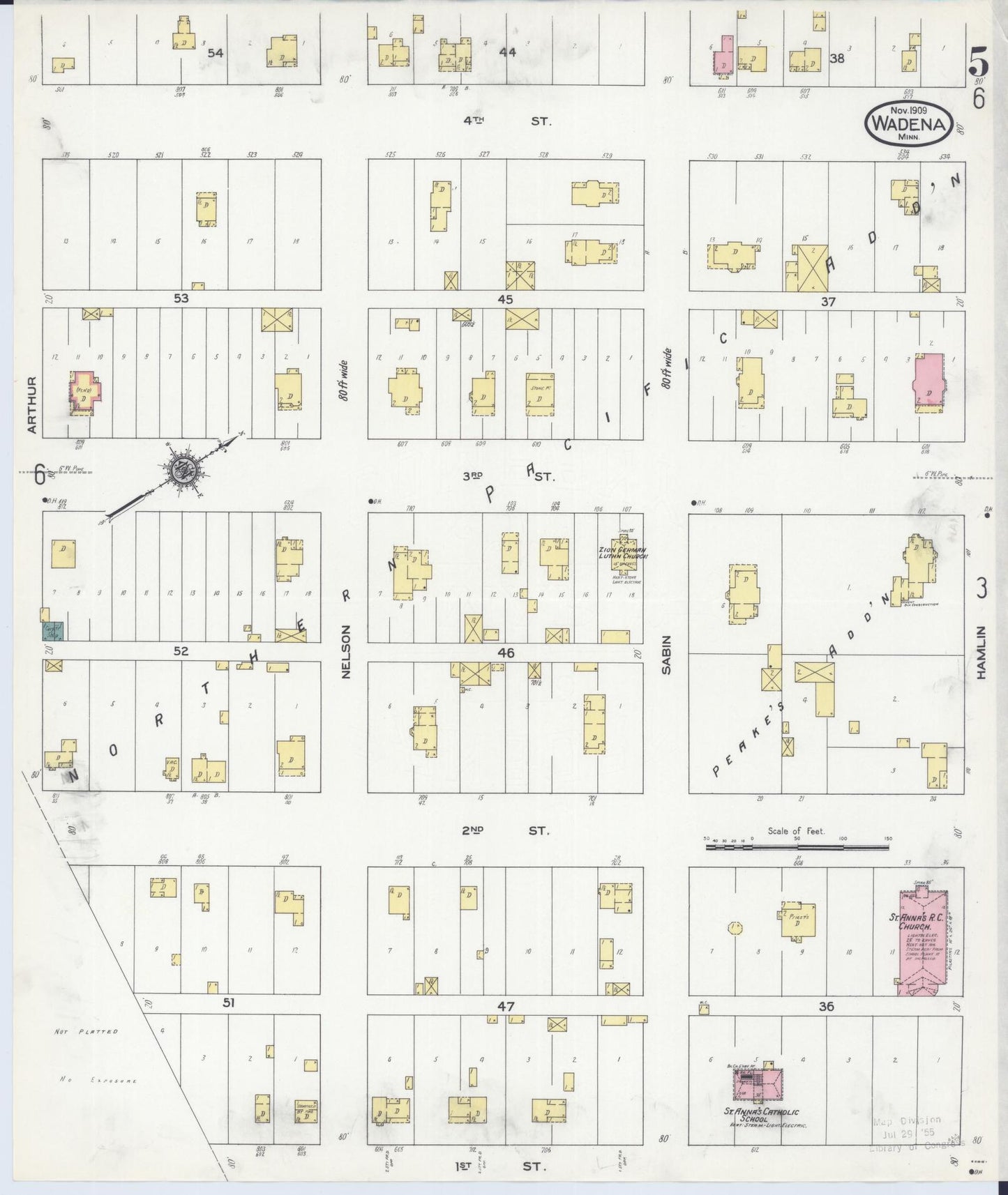Sanborn Fire Insurance Map from Wadena, Wadena County, Minnesota (1909), Sheet #0005 - Complete Map Set gallery image, historic Sanborn map, vintage wall art, Minnesota Minnesota