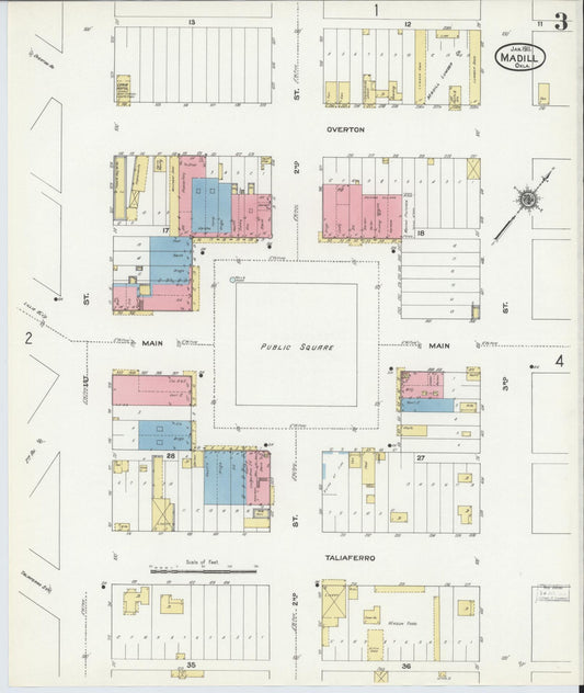 Sanborn Fire Insurance Map from Madill, Marshall County, Oklahoma (1911), Sheet #0003 - Historic Sanborn Fire Insurance Map Print, vintage old map wall art, antique decor, genealogy gift, Oklahoma Oklahoma map