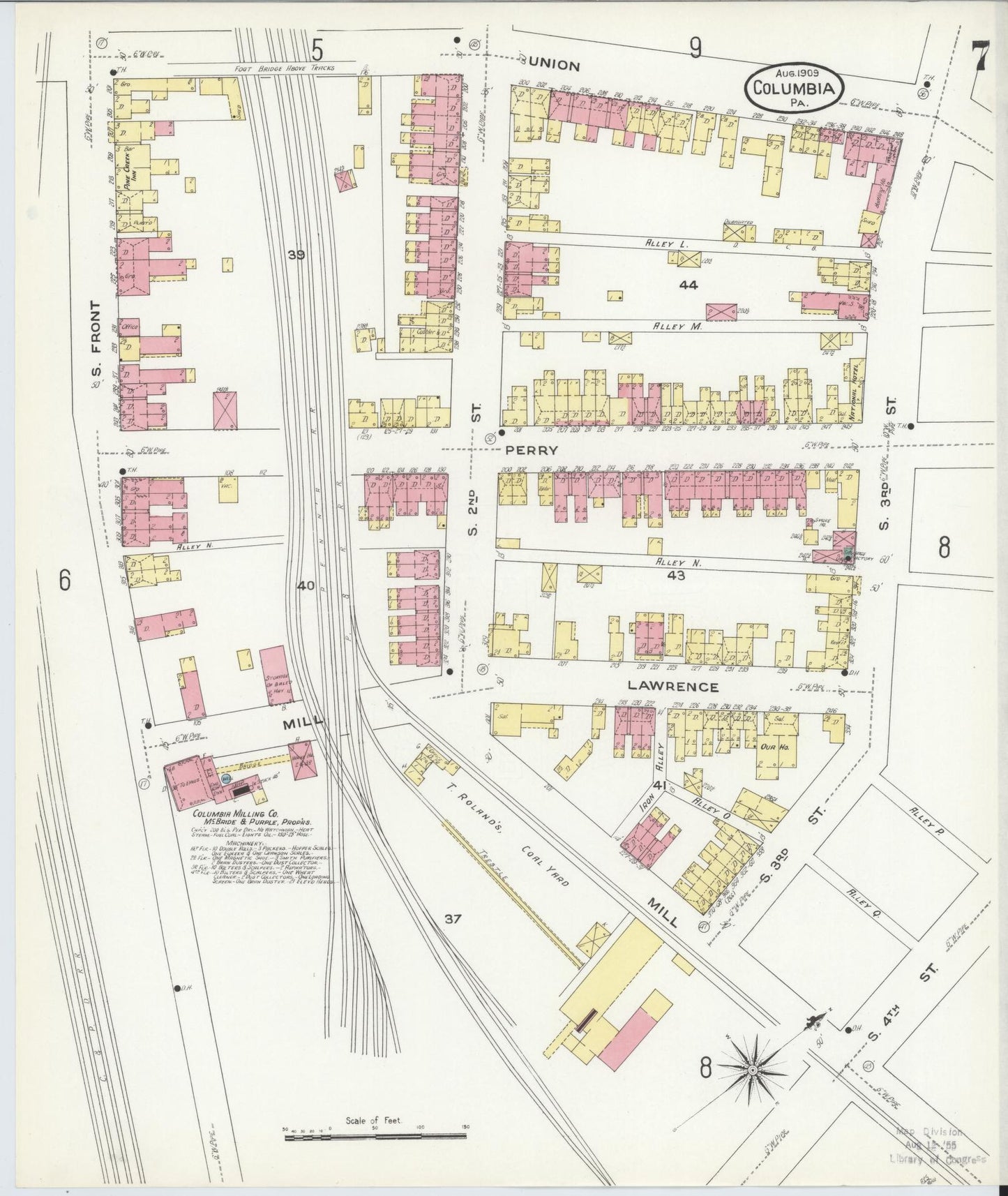 Sanborn Fire Insurance Map from Columbia, Lancaster County, Pennsylvania (1909), Sheet #0007 - Historic Sanborn Fire Insurance Map Print, vintage old map wall art, antique decor, genealogy gift, Pennsylvania Pennsylvania map