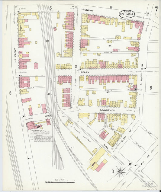 Sanborn Fire Insurance Map from Columbia, Lancaster County, Pennsylvania (1909), Sheet #0007 - Historic Sanborn Fire Insurance Map Print, vintage old map wall art, antique decor, genealogy gift, Pennsylvania Pennsylvania map