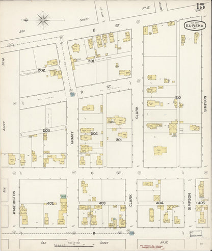 Sanborn Fire Insurance Map from Eureka, Humboldt County, California (1889), Sheet #0015 - Complete Map Set gallery image, historic Sanborn map, vintage wall art, California California