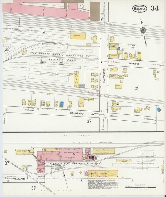 Sanborn Fire Insurance Map from Batavia, Genesee County, New York (1919), Sheet #0034 - Historic Sanborn Fire Insurance Map Print, vintage old map wall art, antique decor, genealogy gift, New York New York map