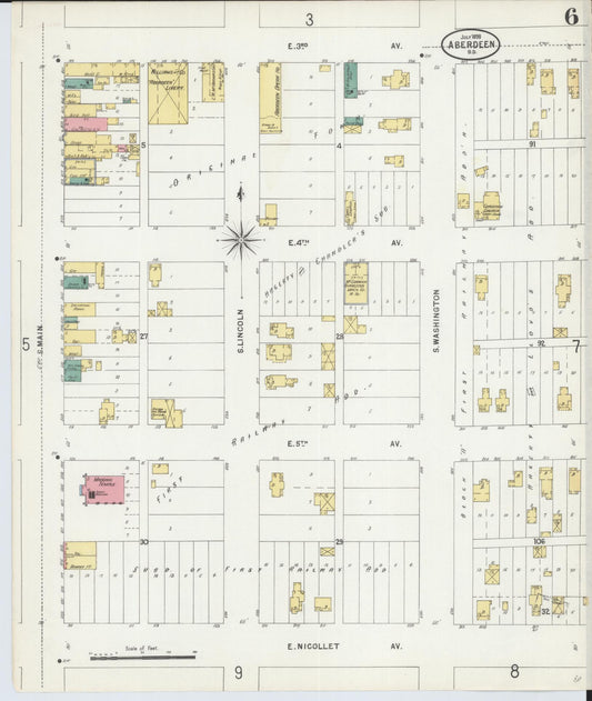 Sanborn Fire Insurance Map from Aberdeen, Brown County, South Dakota (1898), Sheet #0006 - Historic Sanborn Fire Insurance Map Print, vintage old map wall art, antique decor, genealogy gift, South Dakota South Dakota map