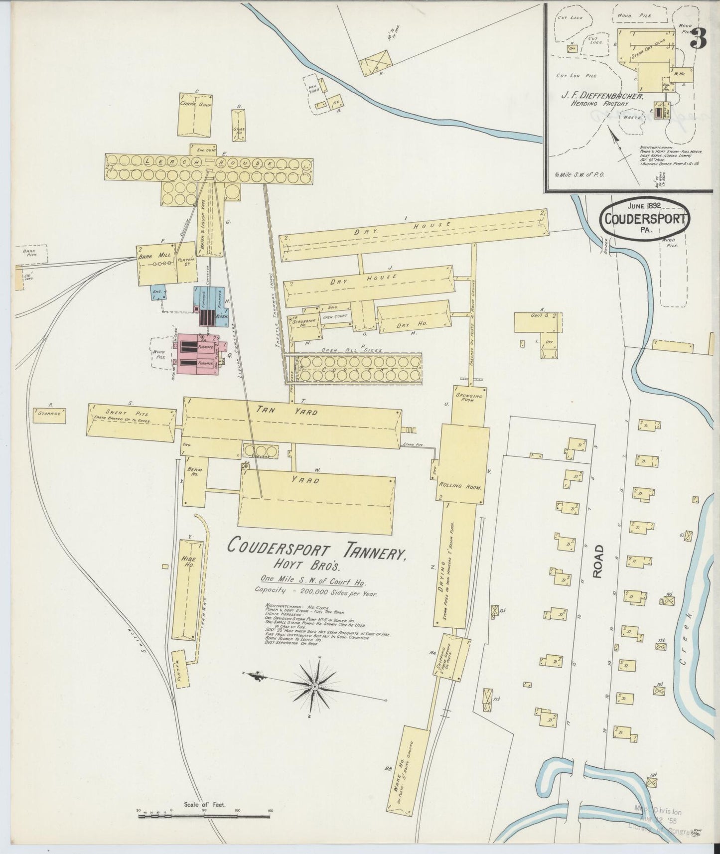 Sanborn Fire Insurance Map from Coudersport, Potter County, Pennsylvania (1891), Sheet #0003 - Historic Sanborn Fire Insurance Map Print, vintage old map wall art, antique decor, genealogy gift, Pennsylvania Pennsylvania map