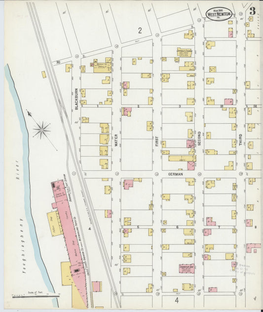 Sanborn Fire Insurance Map from West Newton, Westmoreland County, Pennsylvania (1900), Sheet #0003 - Historic Sanborn Fire Insurance Map Print, vintage old map wall art, antique decor, genealogy gift, Pennsylvania Pennsylvania map