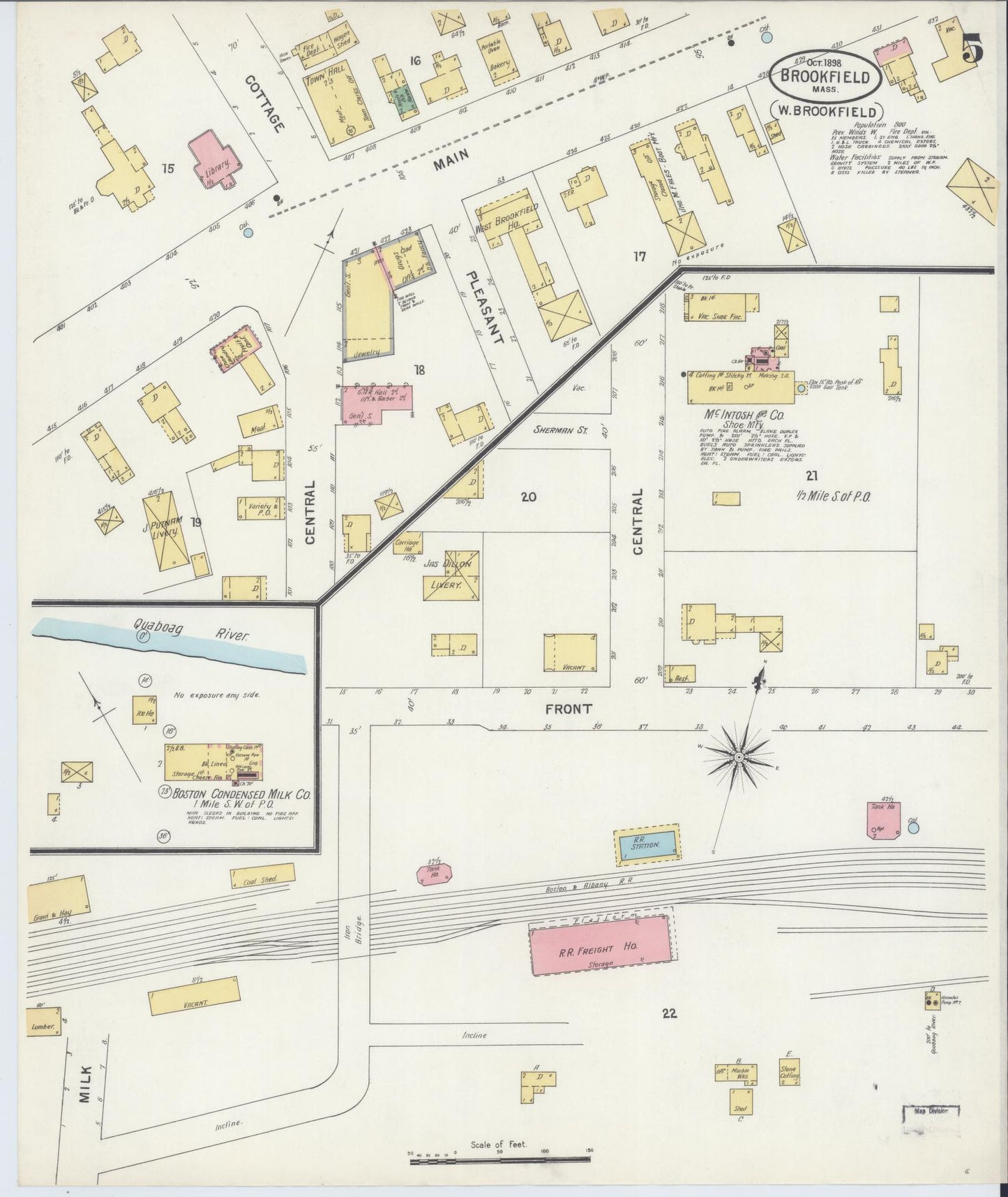Sanborn Fire Insurance Map from Brookfield, Worcester County, Massachusetts (1898), Sheet #0005 - Complete Map Set gallery image, historic Sanborn map, vintage wall art, Massachusetts Massachusetts