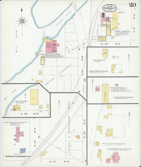 Sanborn Fire Insurance Map from Faribault, Rice County, Minnesota (1909), Sheet #0020 - Historic Sanborn Fire Insurance Map Print, vintage old map wall art, antique decor, genealogy gift, Minnesota Minnesota map