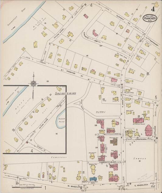 Sanborn Fire Insurance Map from Hanover, Grafton County, New Hampshire (1922), Sheet #0004 - Historic Sanborn Fire Insurance Map Print, vintage old map wall art, antique decor, genealogy gift, New Hampshire New Hampshire map