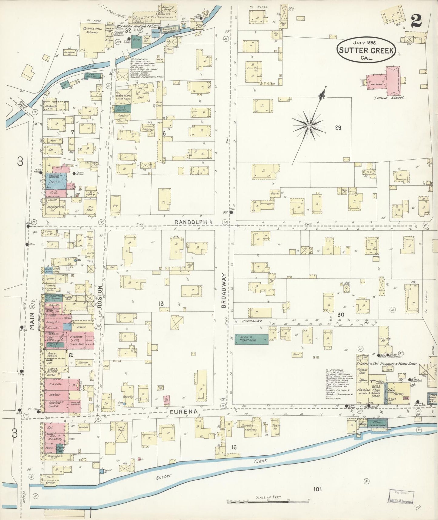 Sanborn Fire Insurance Map from Sutter Creek, Amador County, California (1898), Sheet #0002 - Complete Map Set gallery image, historic Sanborn map, vintage wall art, California California