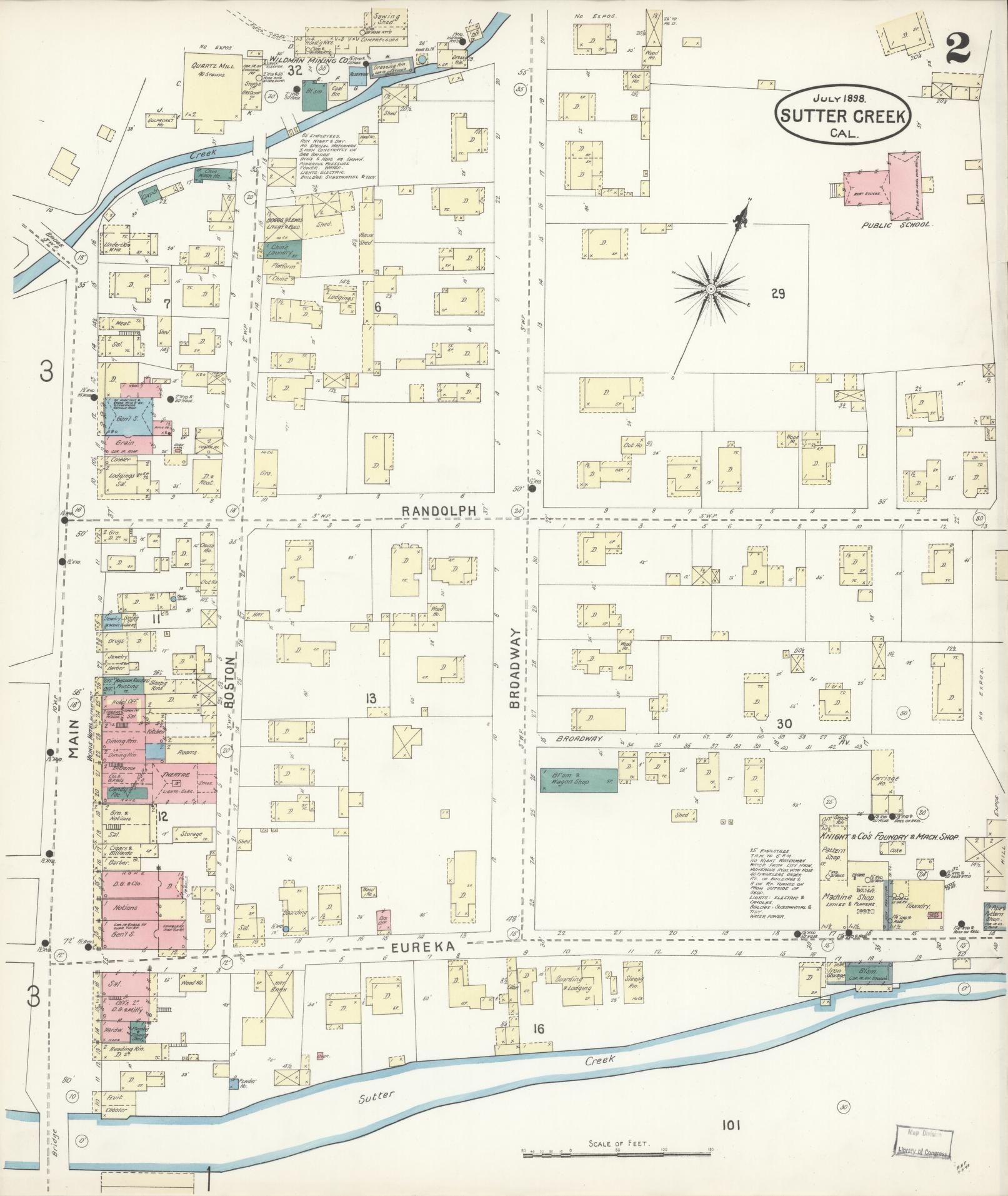 Sanborn Fire Insurance Map from Sutter Creek, Amador County, California (1898), Sheet #0002 - Complete Map Set gallery image, historic Sanborn map, vintage wall art, California California