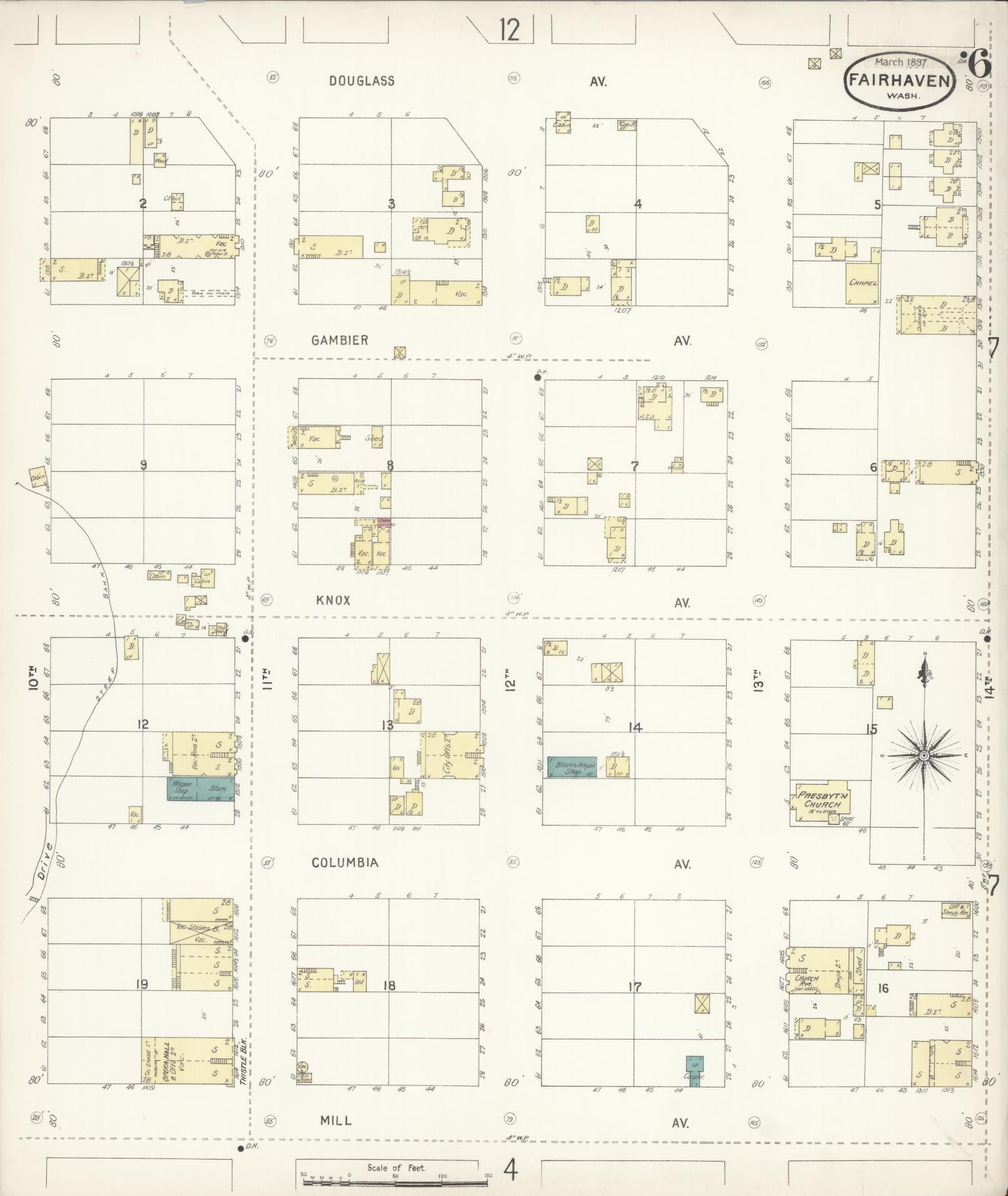 Sanborn Fire Insurance Map from Fairhaven [see also Bellingham and Sehome], Whatcom County, Washington (1897), Sheet #0006 - Complete Map Set gallery image, historic Sanborn map, vintage wall art, Washington Washington