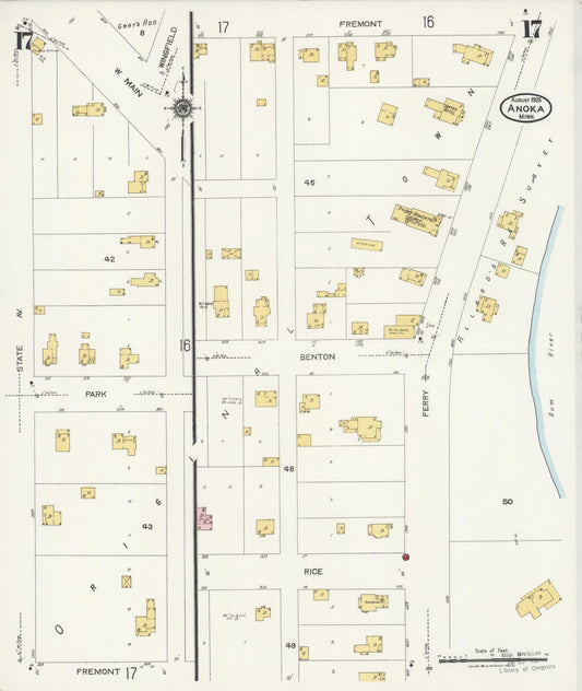 Sanborn Fire Insurance Map from Anoka, Anoka County, Minnesota (1925), Sheet #0017 - Historic Sanborn Fire Insurance Map Print, vintage old map wall art, antique decor, genealogy gift, Minnesota Minnesota map
