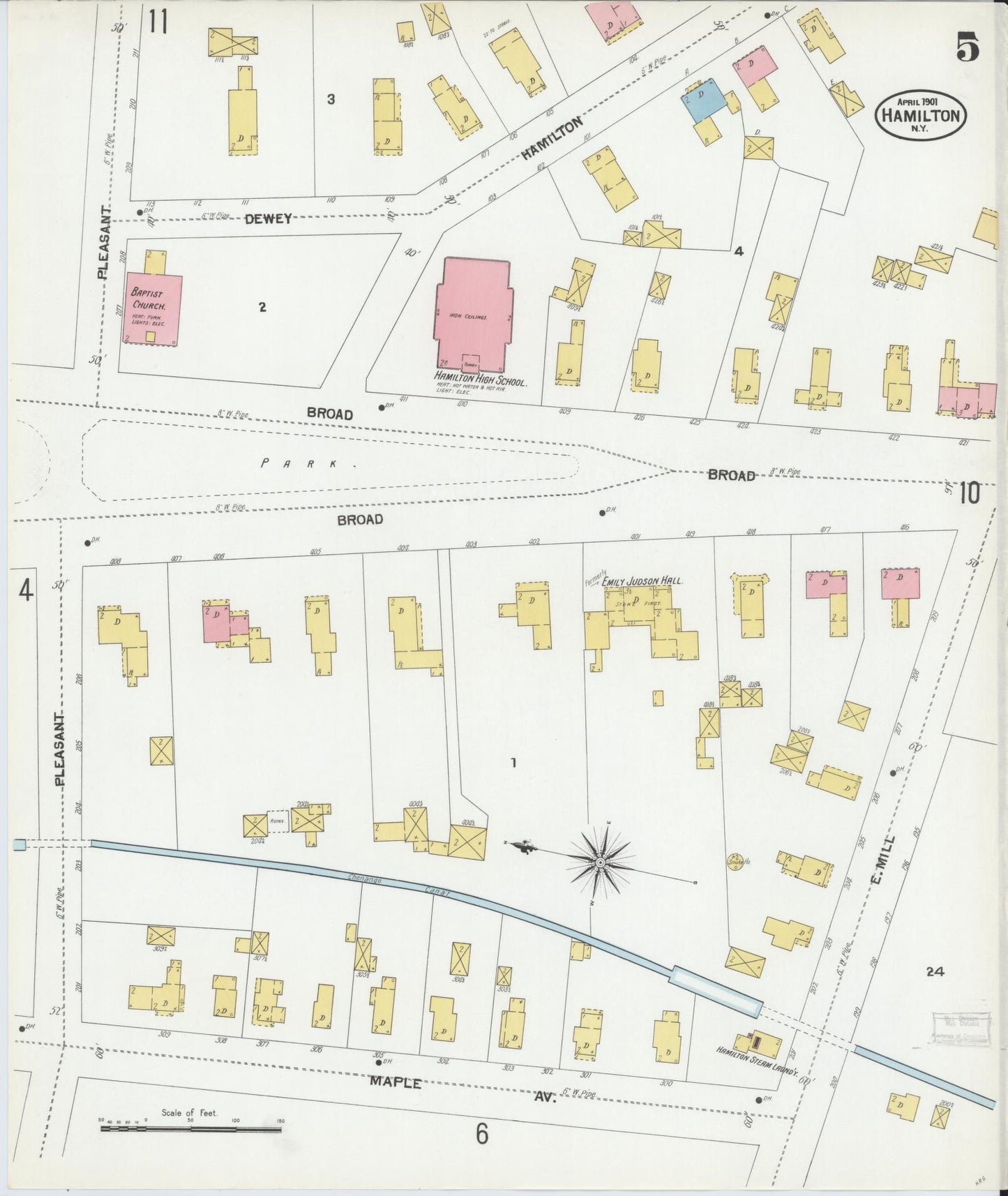 Sanborn Fire Insurance Map from Hamilton, Madison County, New York (1901), Sheet #0005 - Complete Map Set gallery image, historic Sanborn map, vintage wall art, New York New York