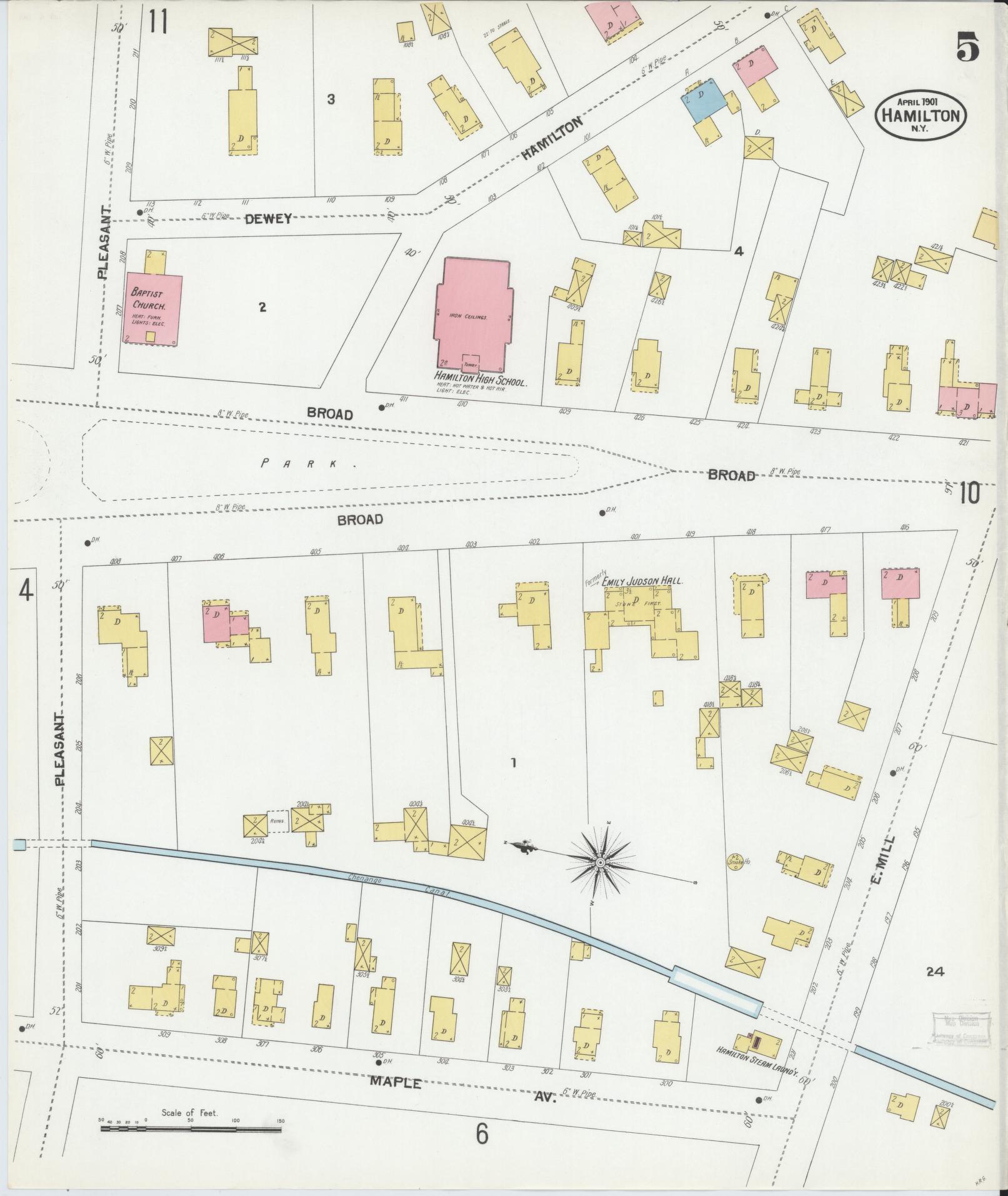 Sanborn Fire Insurance Map from Hamilton, Madison County, New York (1901), Sheet #0005 - Complete Map Set gallery image, historic Sanborn map, vintage wall art, New York New York