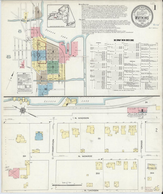 Sanborn Fire Insurance Map from Watkins Glen, Schuyler County, New York (1914), Sheet #0001 - Historic Sanborn Fire Insurance Map Print, vintage old map wall art, antique decor, genealogy gift, New York New York map