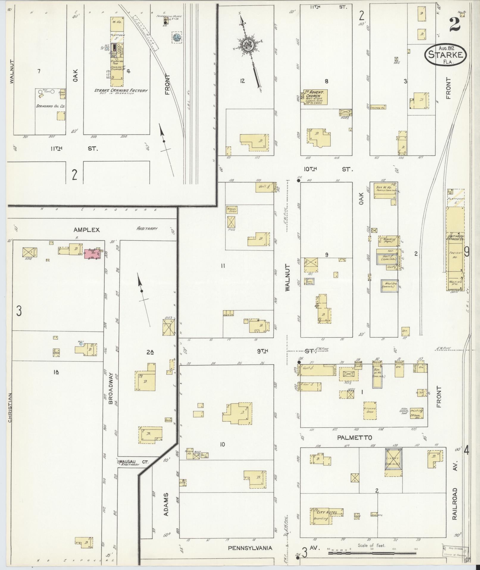 Sanborn Fire Insurance Map from Starke, Bradford County, Florida (1912), Sheet #0002 - Complete Map Set gallery image, historic Sanborn map, vintage wall art, Florida Florida