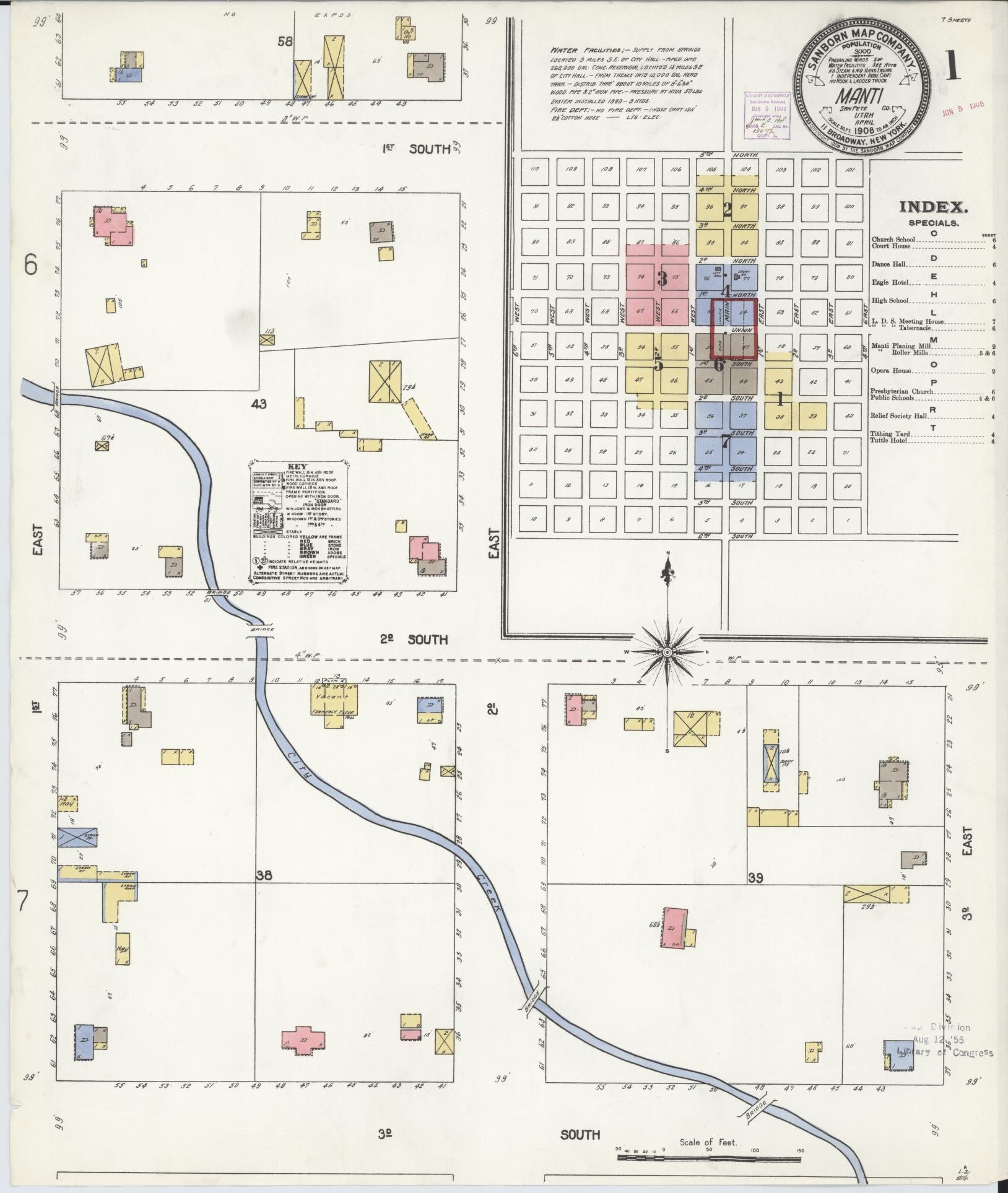 Sanborn Fire Insurance Map from Manti, Sanpete County, Utah (1908), Sheet #0001 - Complete Map Set gallery image, historic Sanborn map, vintage wall art, Utah Utah