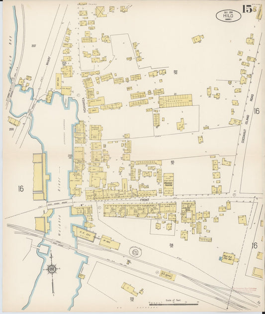 Sanborn Fire Insurance Map from Hilo, Hawaii County, Hawaii (1914), Sheet #0015 - Historic Sanborn Fire Insurance Map Print, vintage old map wall art